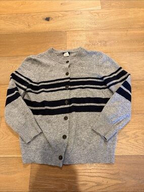 J. Crew Gray and Navy Striped Wool Button Cardigan